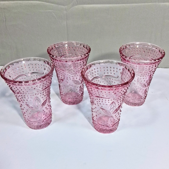 Fleur de Lis Collection Other - Set Of 4 Hobnail 30's-40's Vintage Depression Era Pink Beverage Glasses/Tumblers